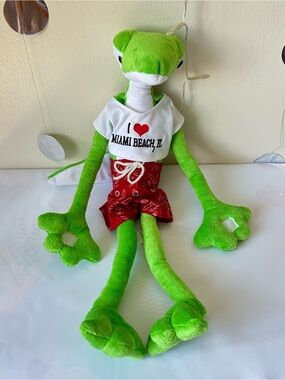 NWOT Plush I Love Miami Beach Green Gecko Lizard Velcro Teddy Furry College Gift